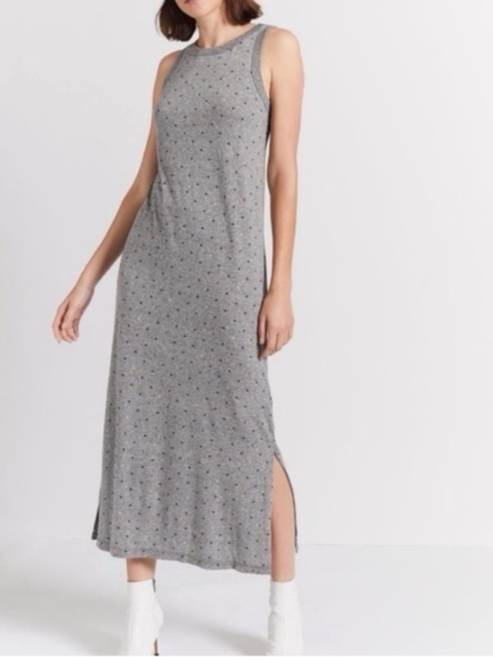 Current/Elliot Heather Grey Heart Print The Perfect Muscle Tee Dress Size Small
